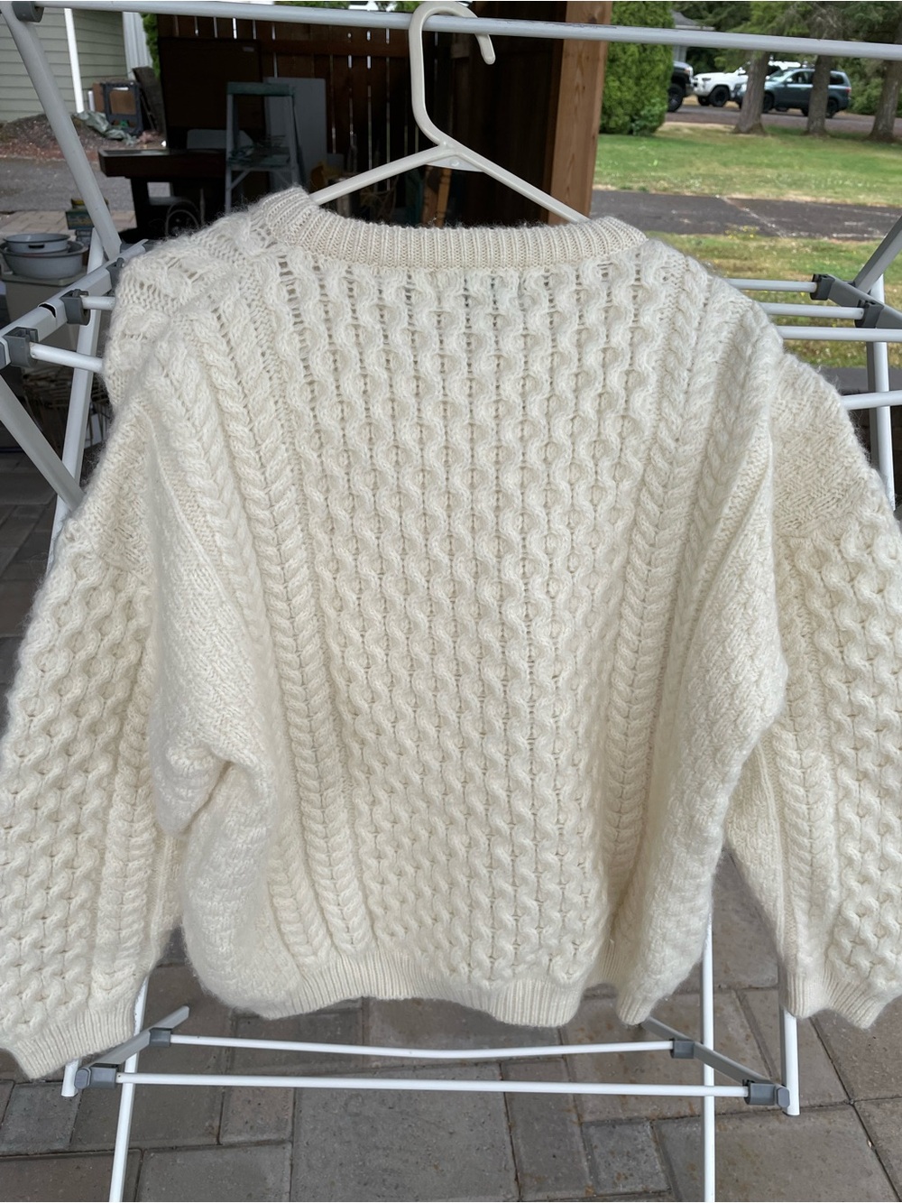 Aran Crafts Cream Cable-Knit Crewneck Sweater in XL